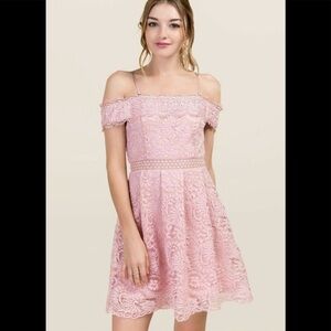 Francescas Pink Lace Off Shoulder Dress Large